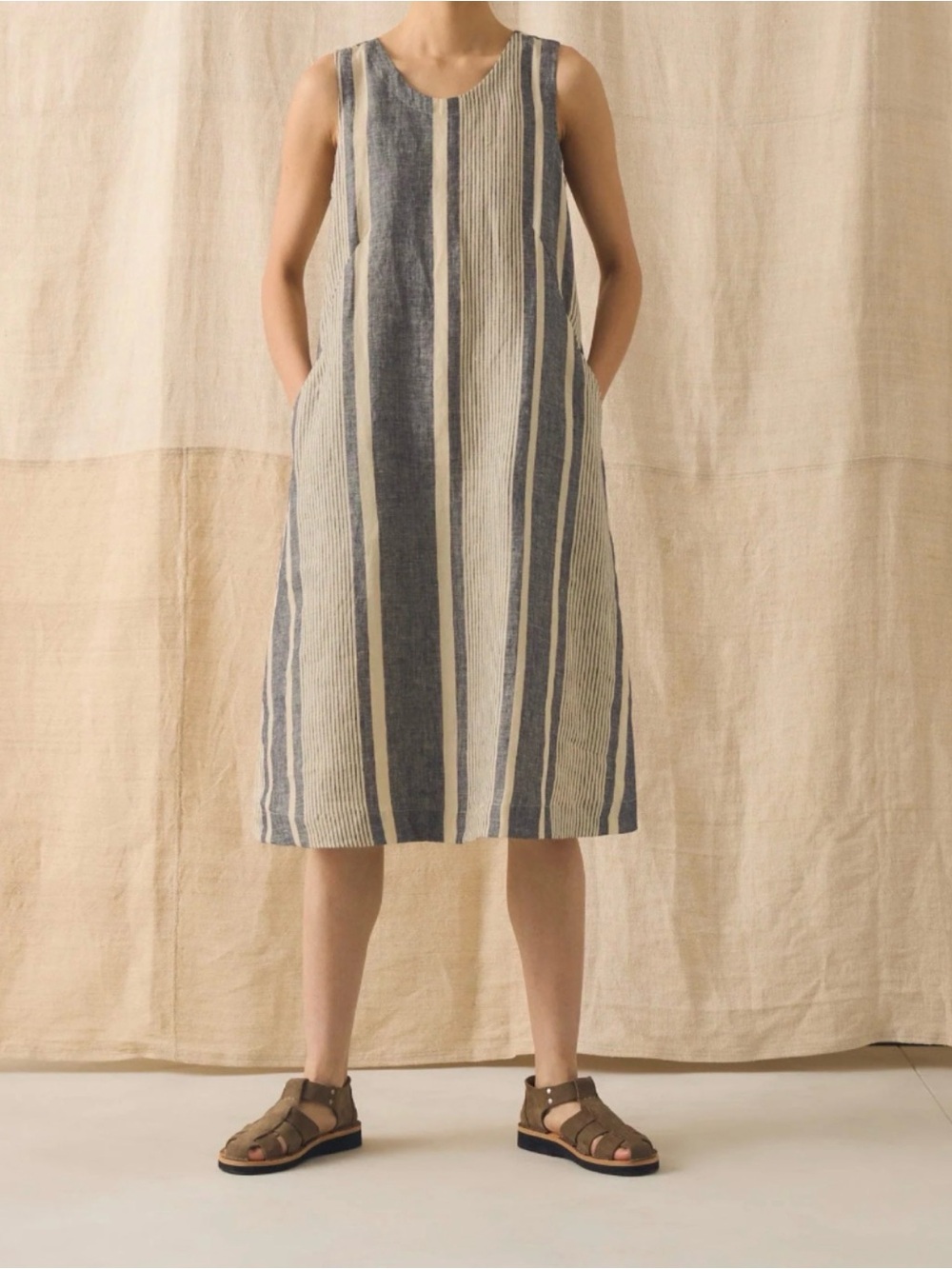Toast Bolster Stripe Linen Dress UK 12